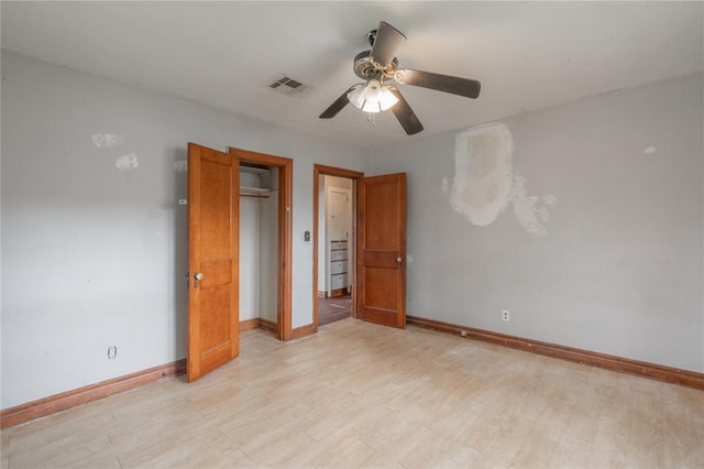 2325 E Madison St, Oklahoma City, OK 73111 - unfurnished bedroom featuring light wood finished floors, ceiling fan, and a closet
