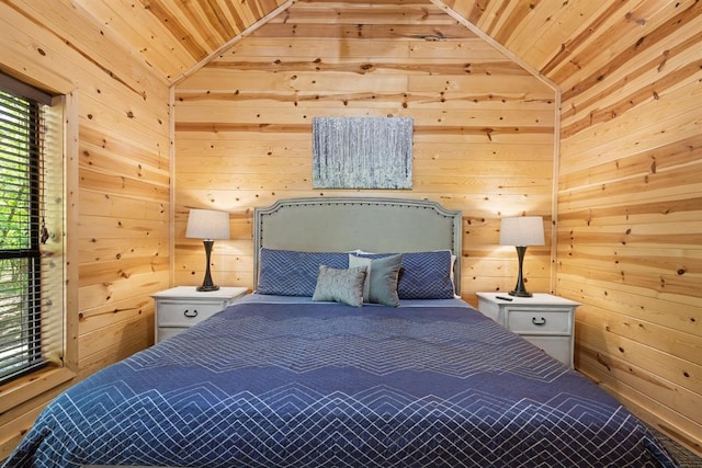 372 Timber Creek Trl, Broken Bow, OK 74728 - bedroom featuring wooden ceiling, vaulted ceiling, and wooden walls