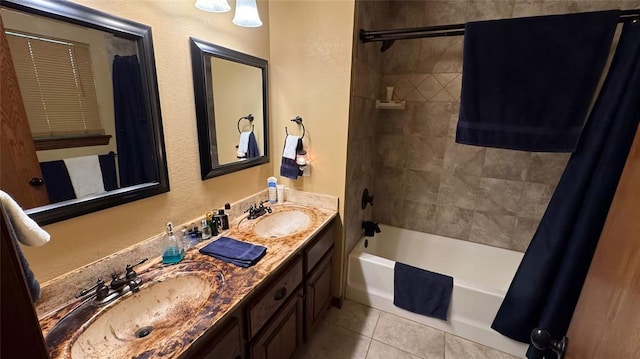 339770 E 1040th Cir, Meeker, OK 74855 - bathroom featuring shower / bath combo, double vanity, and tile patterned flooring