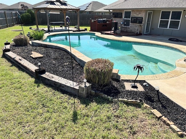9632 Ashford Dr, Yukon, OK 73099 - view of swimming pool with a gazebo, a fenced backyard, and a patio