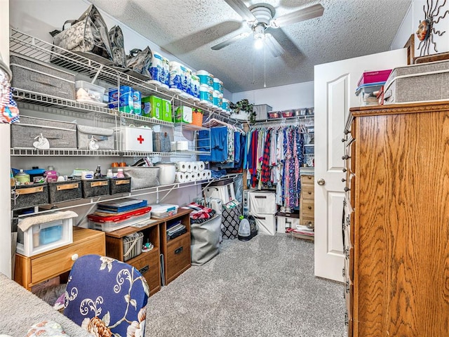 19519 N 2730th Rd, Kingfisher, OK 73750 - spacious closet featuring ceiling fan and carpet flooring