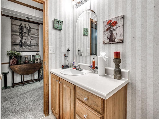 19519 N 2730th Rd, Kingfisher, OK 73750 - bathroom with wallpapered walls and vanity