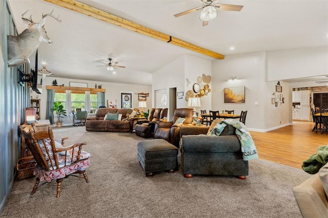 26114 State Highway 19, Cyril, OK 73029 - living area featuring ceiling fan, wood finished floors, baseboards, and recessed lighting