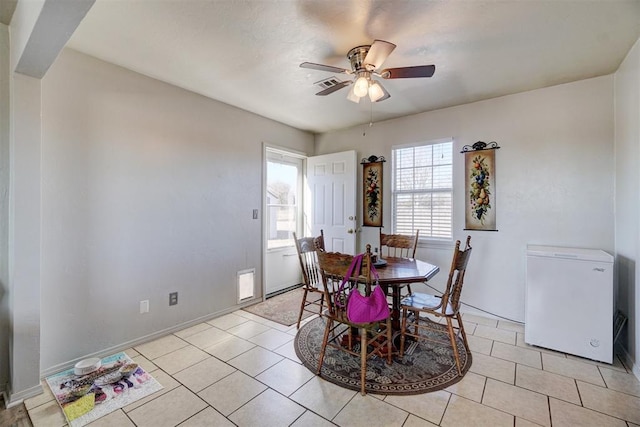 122 Cotton Tail Dr, Shawnee, OK 74804 - dining area with ceiling fan and light tile patterned floors