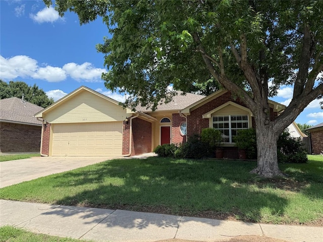 1617 Briarcreek, Norman, OK 73071 - single story home with an attached garage, driveway, brick siding, and a front yard