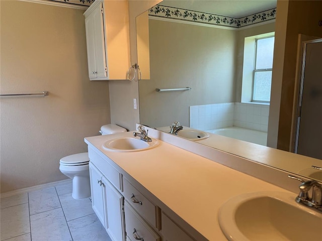 1617 Briarcreek, Norman, OK 73071 - full bath with toilet, double vanity, a shower stall, a garden tub, and marble finish floors
