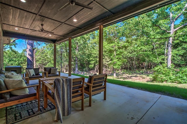 118289 S 4215th Rd, Eufaula, OK 74432 - view of patio featuring a ceiling fan and an outdoor hangout area
