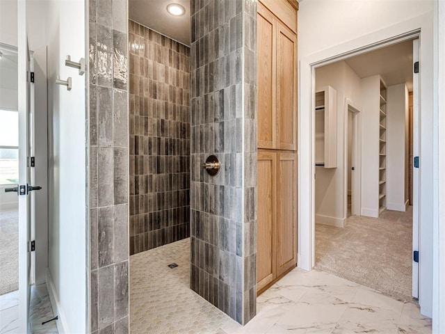 13133 Ashlyn Ln, Yukon, OK 73099 - full bathroom with a walk in shower, a spacious closet, and marble finish flooring