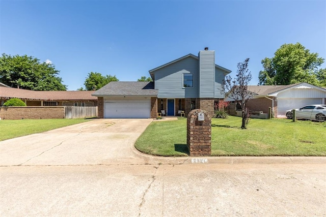 7921 NW 40th St, Bethany, OK 73008 - view of front of property featuring brick siding, a garage, concrete driveway, and a chimney