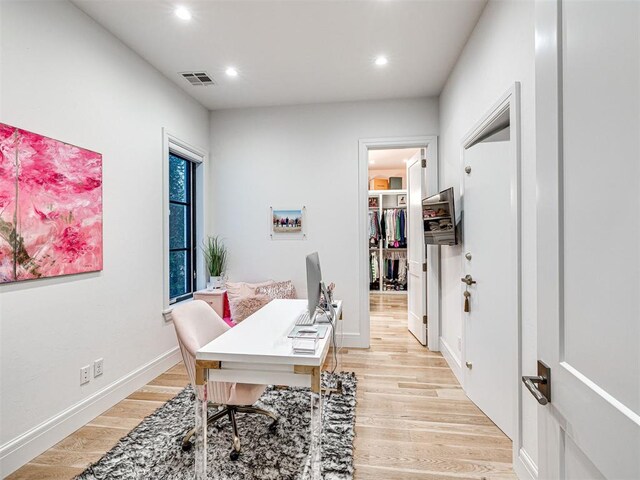 15825 Lacebark Ln, Edmond, OK 73013 - office area with light wood finished floors, recessed lighting, and baseboards