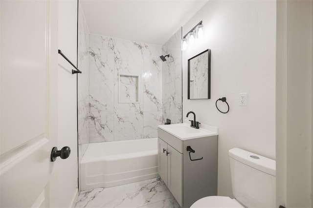 2817 N Donnelly Ave, Oklahoma City, OK 73107 - full bathroom with vanity, marble look tiles, toilet, and shower / washtub combination