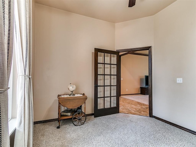 12275 Autumn Brk, Guthrie, OK 73044 - spare room with carpet, french doors, a ceiling fan, and baseboards