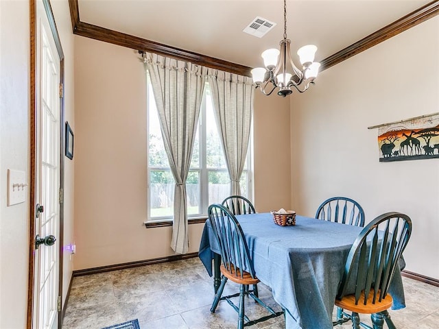 12275 Autumn Brk, Guthrie, OK 73044 - dining room featuring ornamental molding, a chandelier, and baseboards