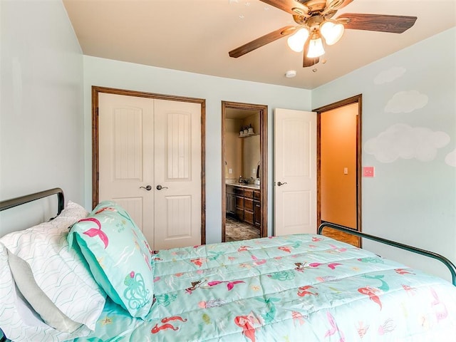 12275 Autumn Brk, Guthrie, OK 73044 - bedroom featuring a closet, a ceiling fan, and ensuite bath