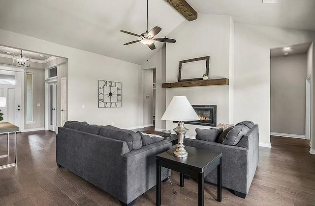 3921 Bandera Trl, Norman, OK 73071 - living area with baseboards, dark wood-type flooring, and a ceiling fan