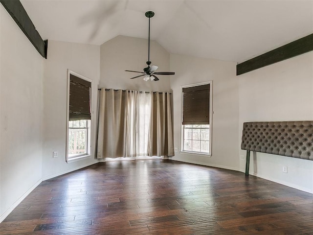 121 NW 27th St, Oklahoma City, OK 73103 - unfurnished room featuring a ceiling fan, lofted ceiling, wood-type flooring, and baseboards