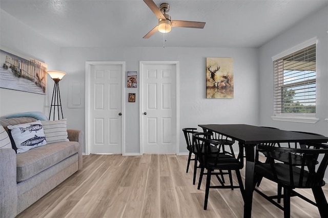 109 Cowan Ave, Fort Cobb, OK 73038 - dining area featuring ceiling fan and light wood-style floors