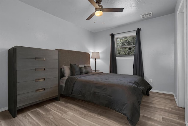 109 Cowan Ave, Fort Cobb, OK 73038 - bedroom with light wood finished floors and ceiling fan