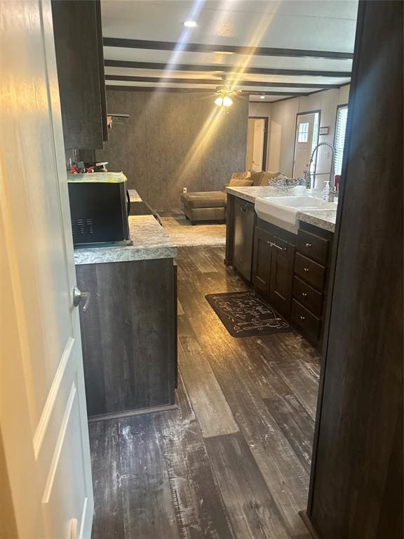 4341 Paradise Rd, Kingston, OK 73429 - bathroom featuring wood finished floors, vanity, and ceiling fan