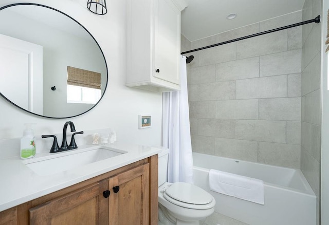 713 Harbor Town Dr, Edmond, OK 73034 - bathroom featuring vanity, toilet, and shower / bathtub combination with curtain