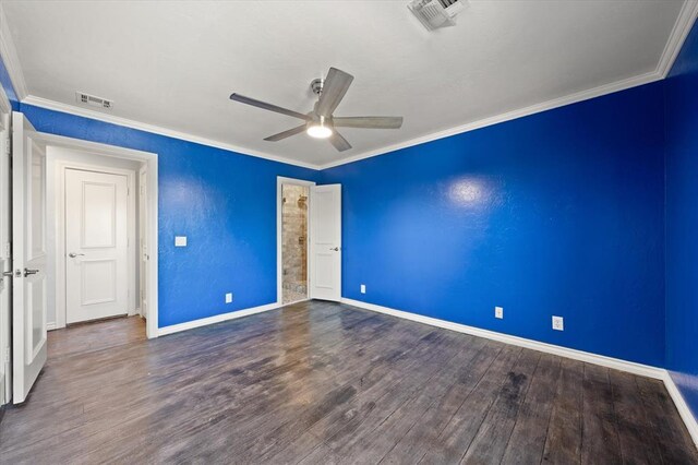 14705 Longford Way, Edmond, OK 73013 - unfurnished bedroom featuring wood finished floors, ornamental molding, baseboards, and a ceiling fan