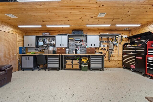 910744 S 3440th Rd, Chandler, OK 74834 - garage with a desk and wooden ceiling