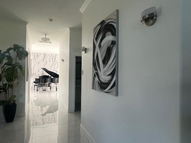 1030 Belmonte Ct, Yukon, OK 73099 - corridor with ornamental molding and light marble finish floors