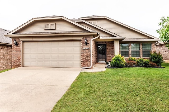 11444 NW 131st St, Piedmont, OK 73078 - view of front of house with brick siding, concrete driveway, a garage, and a front yard