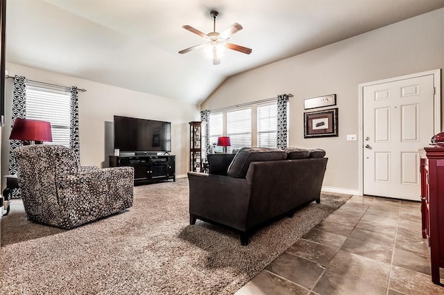 11444 NW 131st St, Piedmont, OK 73078 - living area featuring ceiling fan, lofted ceiling, and baseboards
