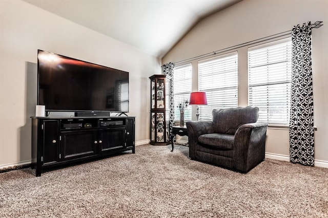 11444 NW 131st St, Piedmont, OK 73078 - carpeted living room with baseboards and lofted ceiling
