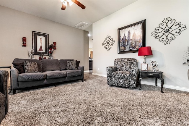 11444 NW 131st St, Piedmont, OK 73078 - carpeted living area featuring a ceiling fan and baseboards