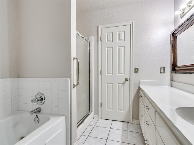 105 Taos, Edmond, OK 73013 - full bathroom with tile patterned floors, a garden tub, a shower stall, and vanity