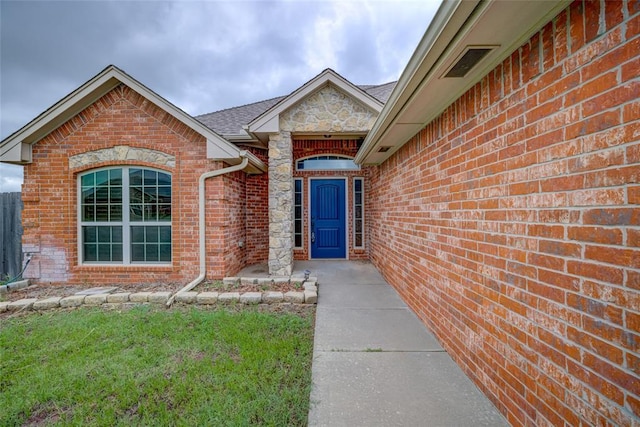 811 W Abi Rd, Washington, OK 73093 - entrance to property featuring stone siding, brick siding, and roof with shingles