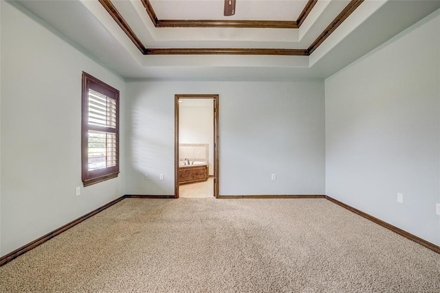811 W Abi Rd, Washington, OK 73093 - carpeted empty room with a tray ceiling, crown molding, and baseboards