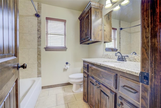 811 W Abi Rd, Washington, OK 73093 - bathroom featuring vanity, toilet, tile patterned floors, baseboards, and bathtub / shower combination