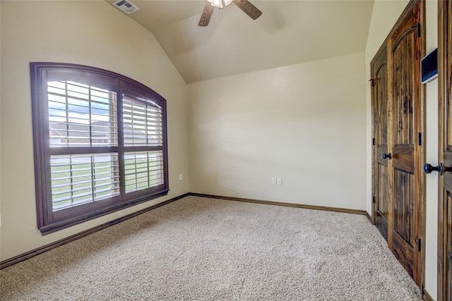 811 W Abi Rd, Washington, OK 73093 - carpeted spare room with lofted ceiling, ceiling fan, and baseboards