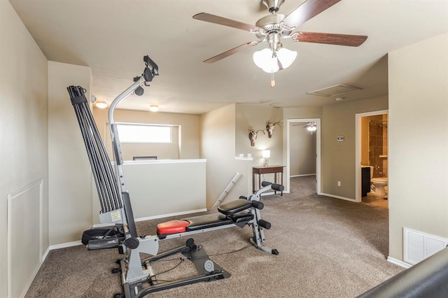 5008 Caleb St, Oklahoma City, OK 73179 - exercise room with ceiling fan, carpet, and baseboards