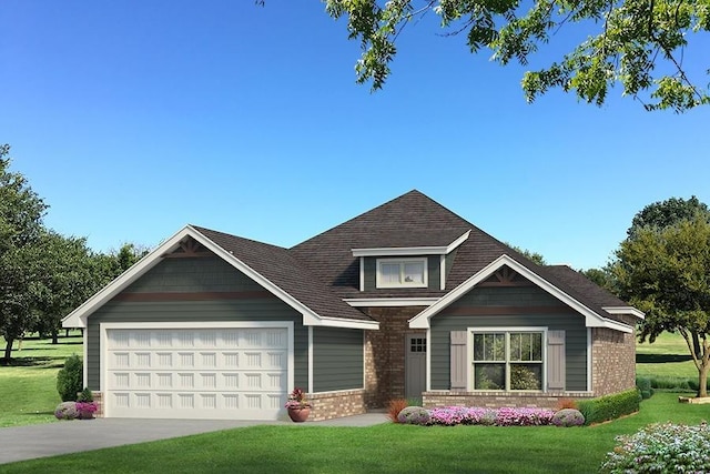 1809 Samuels Ct, Norman, OK 73072 - craftsman-style house with a garage, a front yard, driveway, brick siding, and a shingled roof