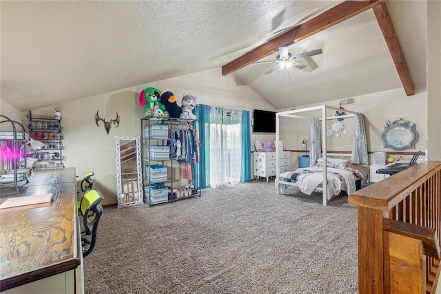 13220 Shady Tree Pl, Edmond, OK 73013 - carpeted bedroom with a textured ceiling and a ceiling fan