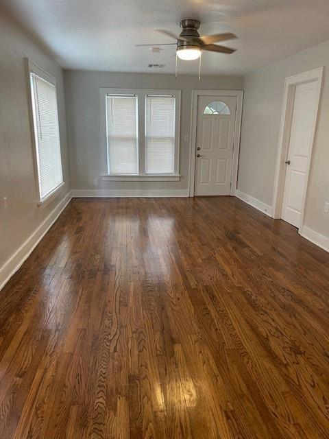 306 E Hughbert St, Norman, OK 73069 - entrance foyer with a ceiling fan, healthy amount of natural light, baseboards, and dark wood-style floors