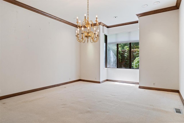 1409 Glenbrook Ter, Nichols Hills, OK 73116 - carpeted spare room featuring a chandelier, ornamental molding, and baseboards