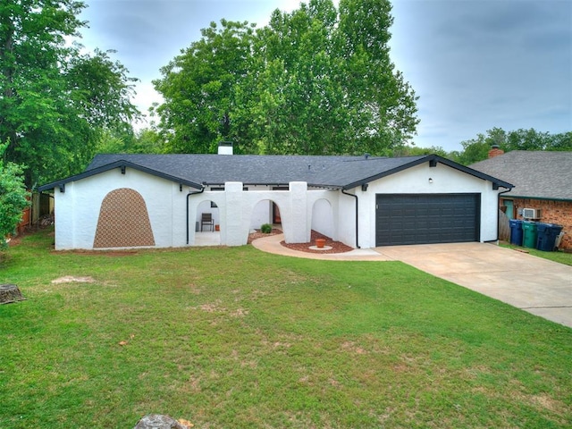 10109 Bison Cir, Yukon, OK 73099 - ranch-style home with a garage, driveway, a front yard, and stucco siding
