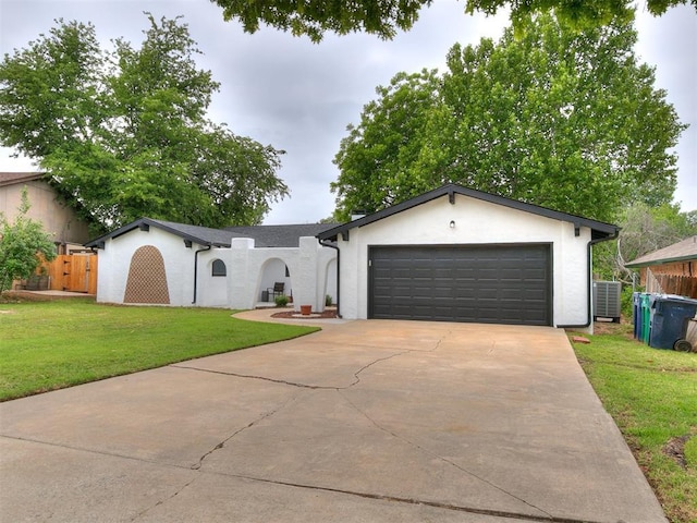 10109 Bison Cir, Yukon, OK 73099 - view of front facade with concrete driveway, central AC unit, a garage, and stucco siding