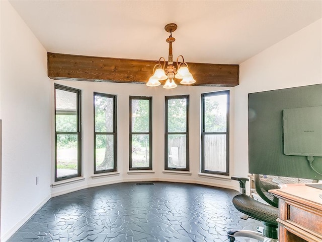 10109 Bison Cir, Yukon, OK 73099 - dining space with a chandelier, baseboards, and beam ceiling