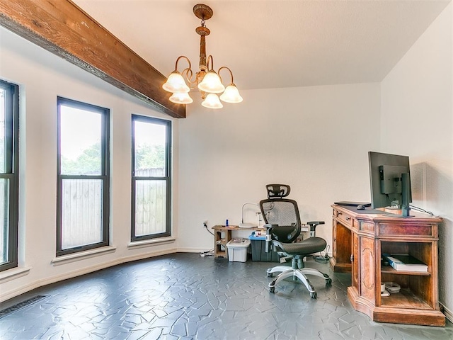 10109 Bison Cir, Yukon, OK 73099 - home office with a chandelier and baseboards