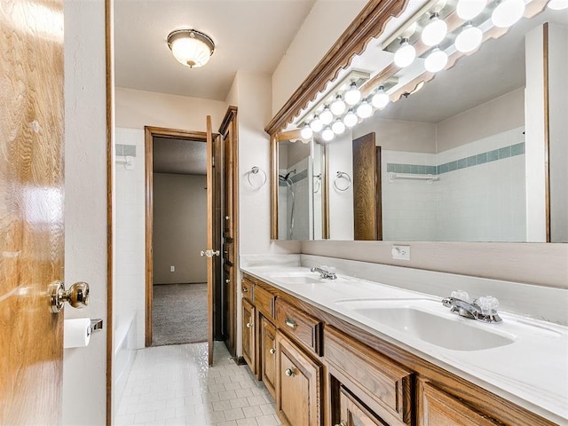 12104 Cantle Rd, Oklahoma City, OK 73120 - full bath with tile patterned floors, double vanity, a tub, and a shower