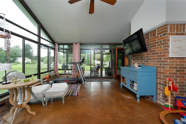11110 Jeffords Ave, Choctaw, OK 73020 - sunroom / solarium featuring ceiling fan and lofted ceiling