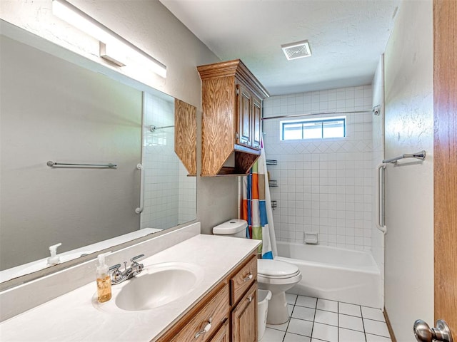 7705 Dripping Springs Ln, Oklahoma City, OK 73150 - full bathroom featuring tile patterned flooring, vanity, and shower / bathtub combination with curtain