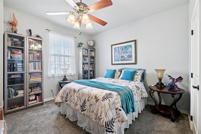 2528 E Bradley St, Shawnee, OK 74804 - bedroom with carpet flooring, baseboards, and a ceiling fan