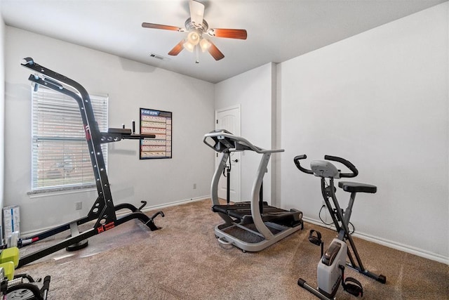 2528 E Bradley St, Shawnee, OK 74804 - exercise room featuring carpet floors, ceiling fan, and baseboards
